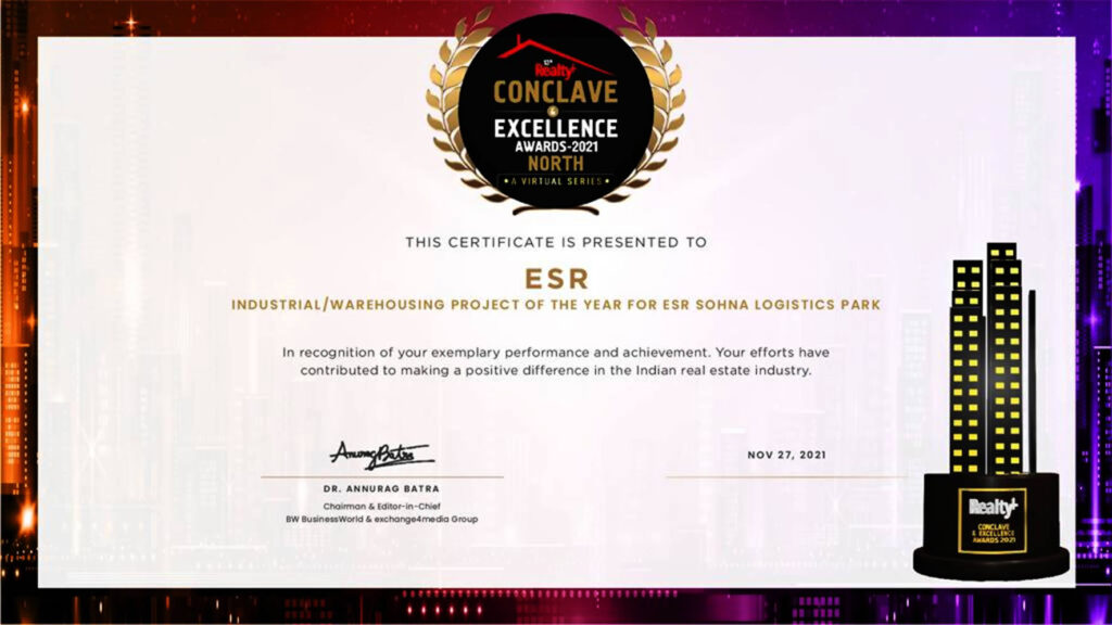 ESR SOHNA LOGISTICS PARK HAS BEEN AWARDED